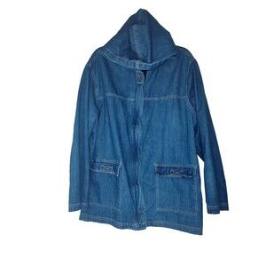 Blassport Jacket Womens Size 2X Denim Hooded Chore Barn Coat Zip Pockets Vintage